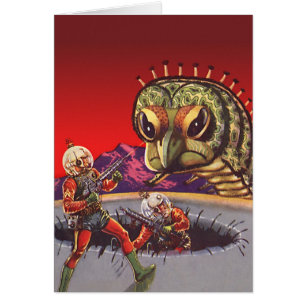 Cartão Ficção científica vintage gigante centopéia inseto