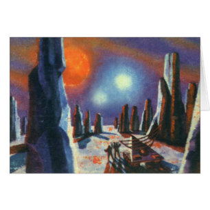 Cartão Ficção científica vintage planeta estrangeiro com 