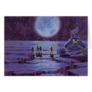 Cartão Ficção Científica Vintage Veículo Espacial de Terr