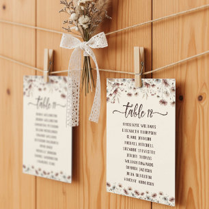 Cartão Ficha de Gráfico de Casamento Rustic Boho Wildflow