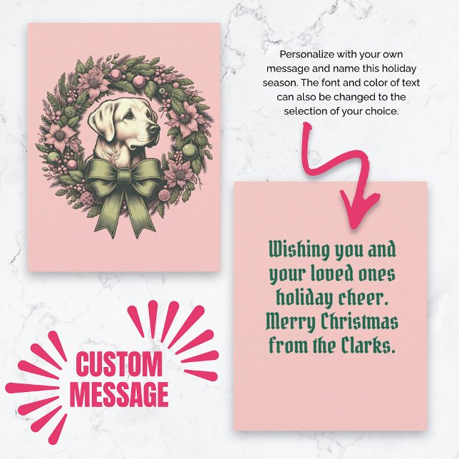 Cartão Ficheiro de Natal Personalizado - Amarelo Labrador (Custom Christmas Yellow Labrador Wreath Card)