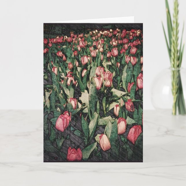 Cartão Field of Pink Tulips Balnk Greeting Card (Frente)