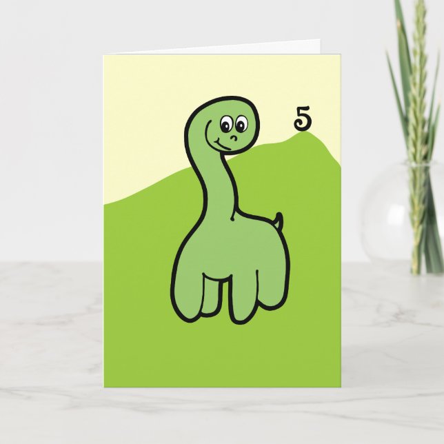 Cartão Fifth Birthday Grazing Green Dinosaur Card (Frente)
