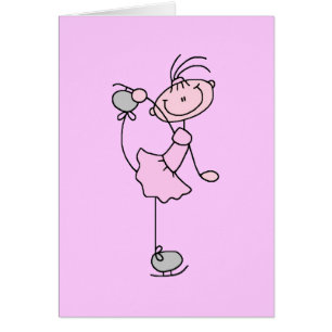 Cartão Figura cor-de-rosa patinador da vara da menina de