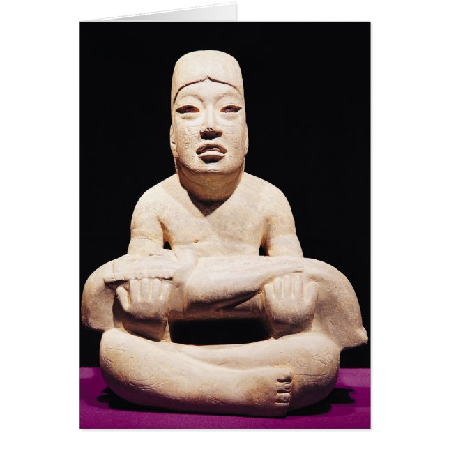 Cartão Figura de pernas cruzadas segurando um bebê, Olmec (Frente)