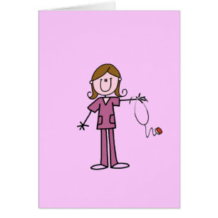 Cartão Figura fêmea enfermeira da vara do cabelo de Brown