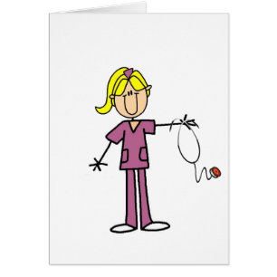 Cartão Figura fêmea loura enfermeira da vara