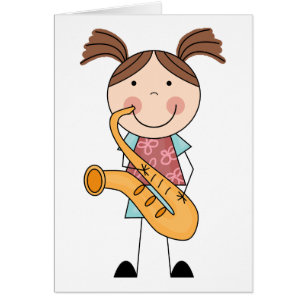 Cartão Figura menina da vara com saxofone