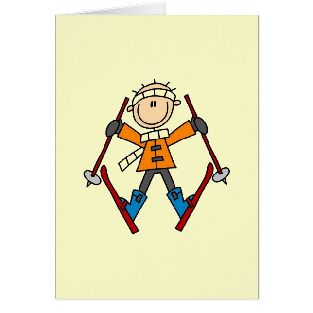 Cartão Figura t-shirt e presentes da vara do esquiador (Frente)