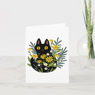 Cartão Figuras de Queda de Flor de Gato Preto e Bonito de