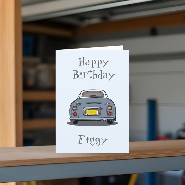 Cartão Figuras Lapis Cinza Figaro Car Feliz Aniversário (Happy Birthday to your Lapis Grey Figaro! Send them this card. They'll love you even more!)