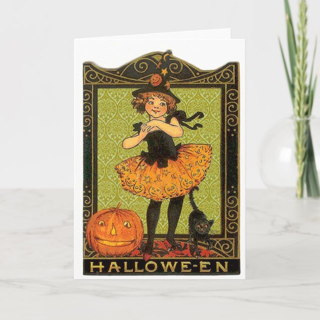 Cartão Figurino de Halloween e Gato (Frente)