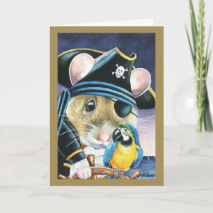 Cartão Figurino de Halloween Pirate Mouse Watercolor Art
