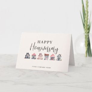 Cartão Fila de Casa em Aquarela Feliz Aniversário de Casa