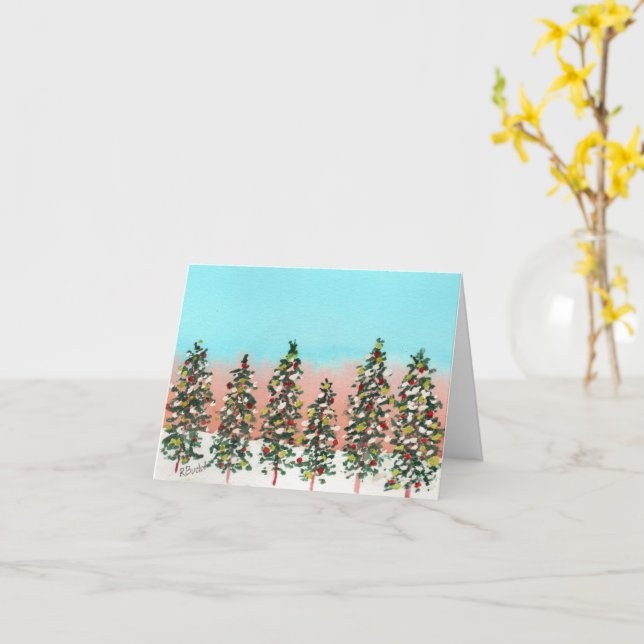 Cartão Fila pré-amanhecer de árvores de Natal coloridas (Flor Amarela)