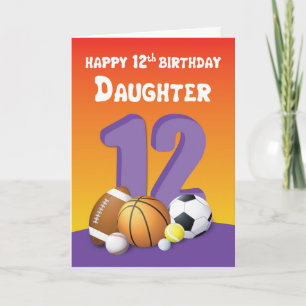 Cartão Filha 12 Birthday Sports Balls