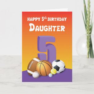 Cartão Filha 5 Birthday Sports Balls