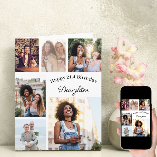 Cartão Filha 6 Colagem de Fotos Qualquer Idade Grande Ani (Criador carregado)