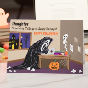 Cartão Filha Ceifador Longe na Faculdade Halloween