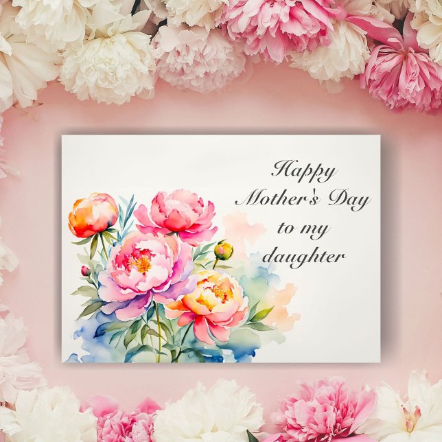 Cartão Filha de Dia de as mães de Peões Rosa de Aquarelas (A lovely watercolor Peonies Mother's Day Card.)