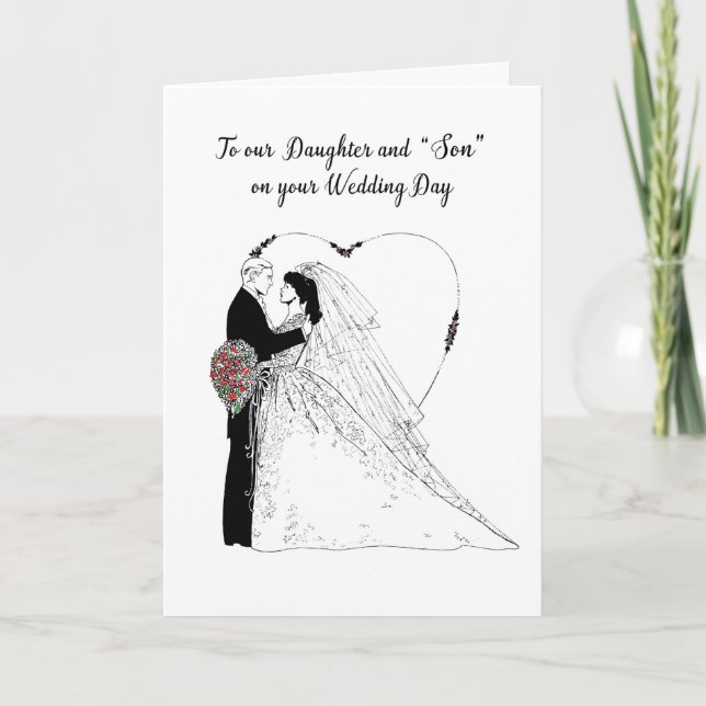 Cartão Filha & Desejos de Casamento do “Filho” Preto e Br (Frente)