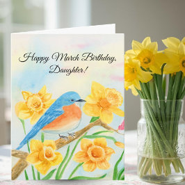 Cartão Filha Feliz Aniversário Março Pássaro Azul