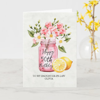 Cartão Filha Floral Rosa Na Lei 50º Aniversário
