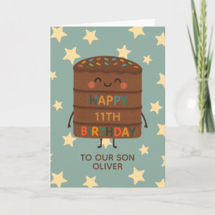 Cartão Filho 11 Birthday Bolo de Choco Personalizado