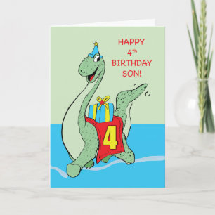 Cartão Filho, 4.º aniversário Dinossauro