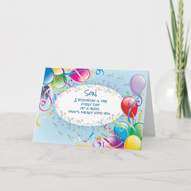 Cartão Filho, Alegria Religiosa Balões de Aniversário (Frente)