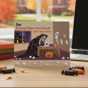 Cartão Filho Ceifador Sinistro na Faculdade no Halloween
