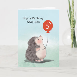 Cartão Filho de 5 anos de idade adorável ouriço com balão