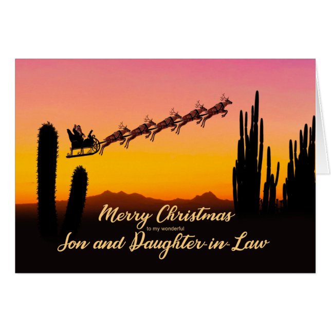 Cartão Filho e Filha em Direito Deserto de Papais noeis d (Frente Horizontal)