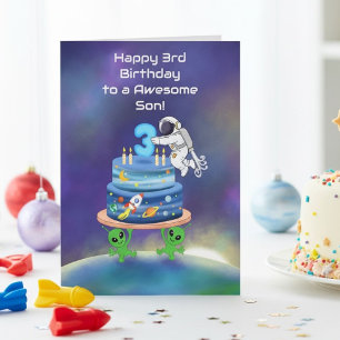 Cartão Filho Feliz 3º Aniversário Astronauta com Aliens L