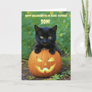 Cartão Filho Feliz Halloween Gato Negro Bonito