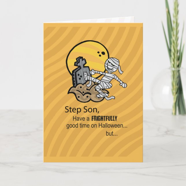 Cartão Filho Passo, Múmia Assustadora Halloween (Frente)