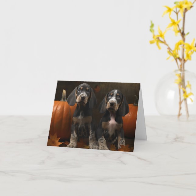 Cartão Filhote de Bluetick Coonhound Delícia de Abóbora d (Flor Amarela)