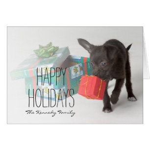 Cartão Filhote de cachorro com presentes do Natal