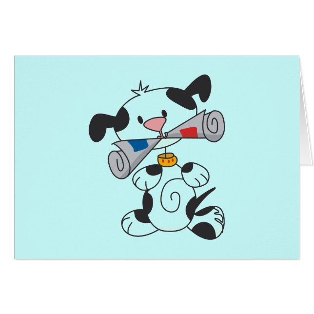 Cartão Filhote de cachorro com t-shirt e presentes do jor (Frente Horizontal)