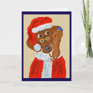 Cartão Filhote de Dachshund contando ao Papai Noel seus d