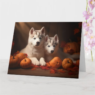 Cartão Filhote de Husky Siberiano Delícia de Outono Abóbo