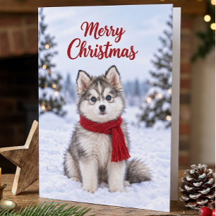 Cartão Filhote de Pomsky Fofo Amante de Cachorro Natal Ne