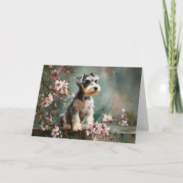 Cartão Filhote de Schnauzer Entre Flores de Cerejeira da