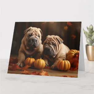 Cartão Filhote de Shar Pei Delícia de Outono Abóbora
