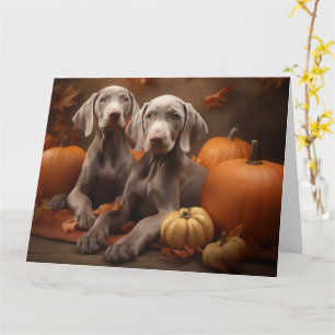 Cartão Filhote de Weimaraner Delícia de Outono Abóbora
