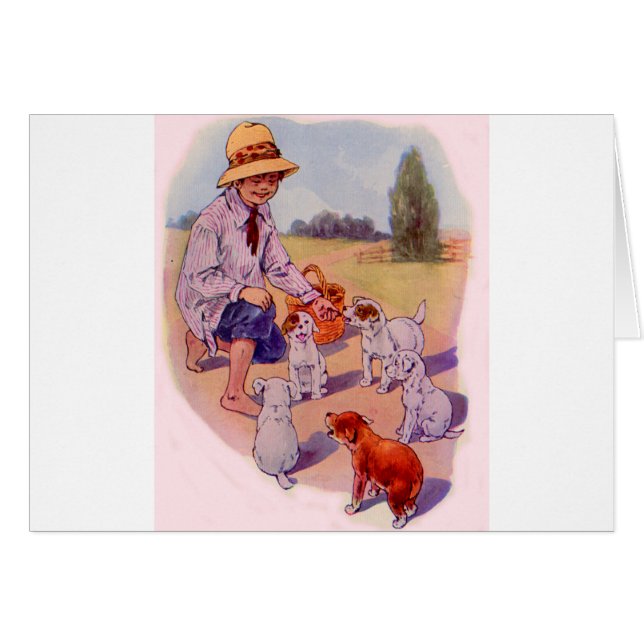 Cartão Filhotes de alimentação dos anos 30 (Frente Horizontal)