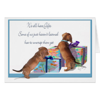 Cartão Filhotes de cachorro do Dachshund com uma mensagem