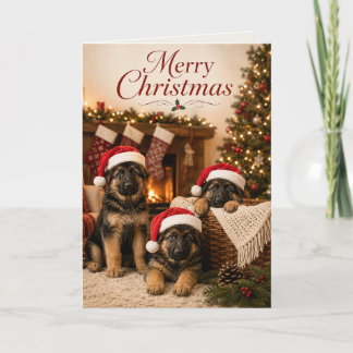 Cartão Filhotes de Cachorro Pastor Alemão Fofo Natal Feli