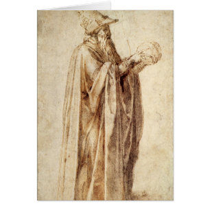 Cartão Filósofo grego com crânio humano por Michelangel