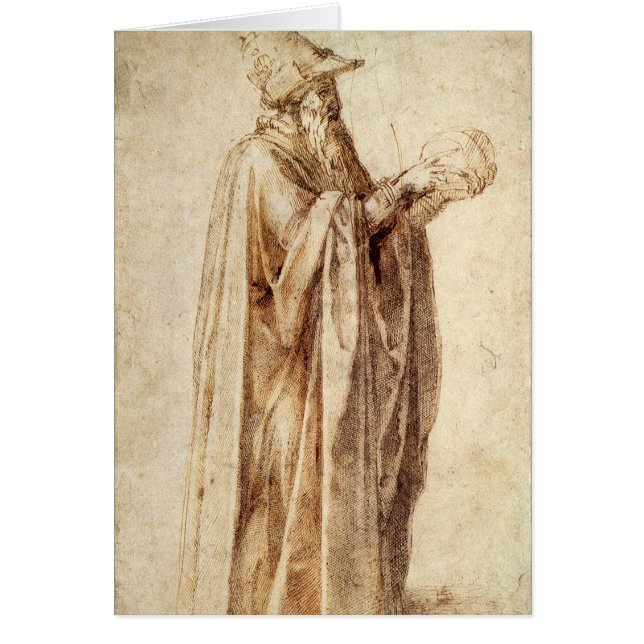 Cartão Filósofo grego com crânio humano por Michelangelo (Frente)